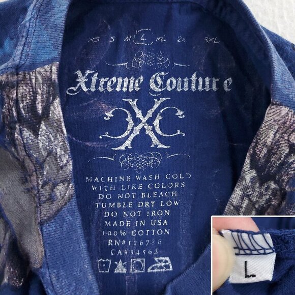 Xtreme Couture T-Shirt AOP Y2K Randy Natural MMA Eagles Fleur De Lis Large - Picture 4 of 10